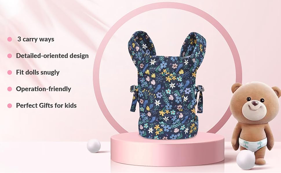 Baby Doll Carrier for Baby Girl Premiums Soft Cotton Straps and Skin-Friendly Webbing Stuffed Animal