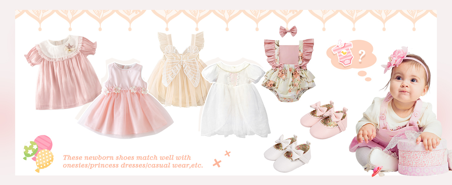 newborn girls dress shoes white pink 3-6 months infant mary jane flats bow-knot baptism dress shoes