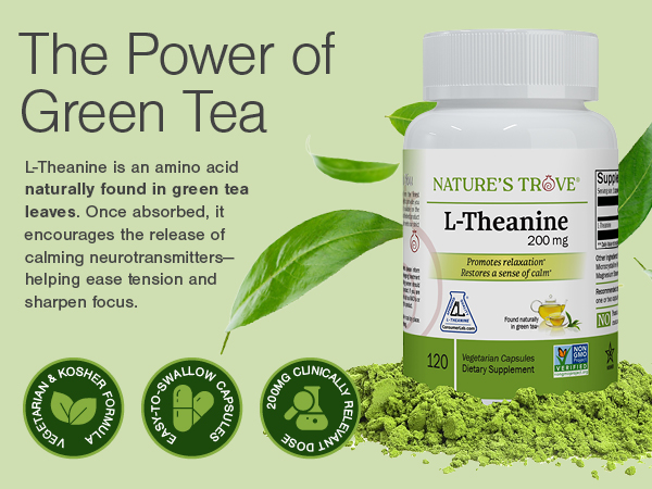 Natures Trove L-Theanine 200Mg Calm Focus Balance Powered by Green Tea 