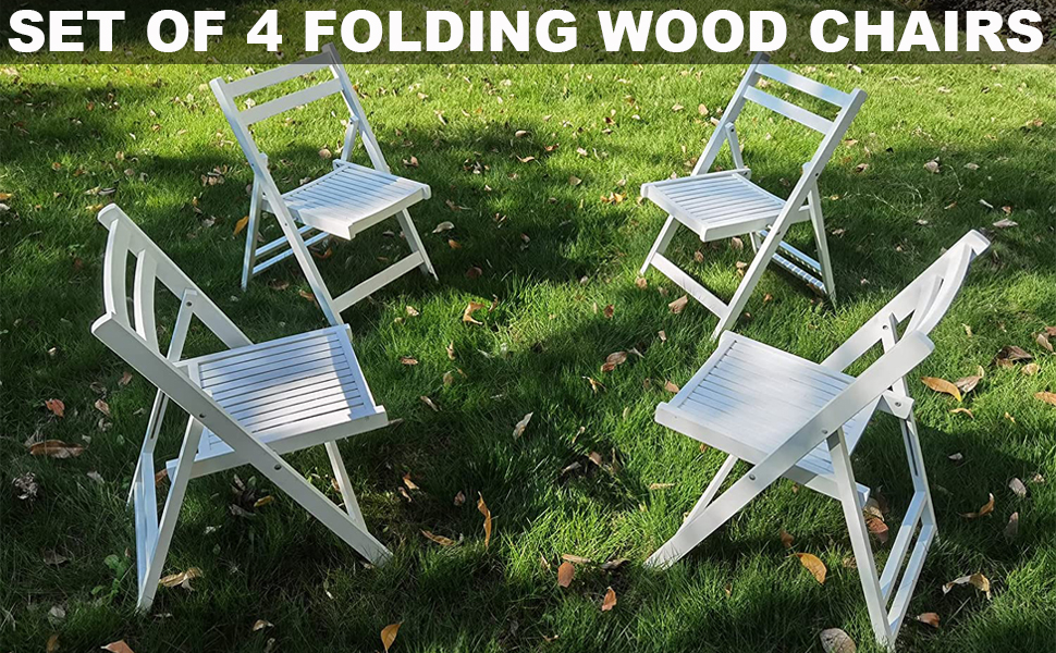 pouseayar Set of 4 Folding Wood Chairs Slatted Wooden
