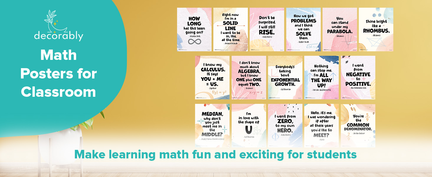 Decorably 20 Math Posters for Classroom Elementary, 11x17in 5th Grade