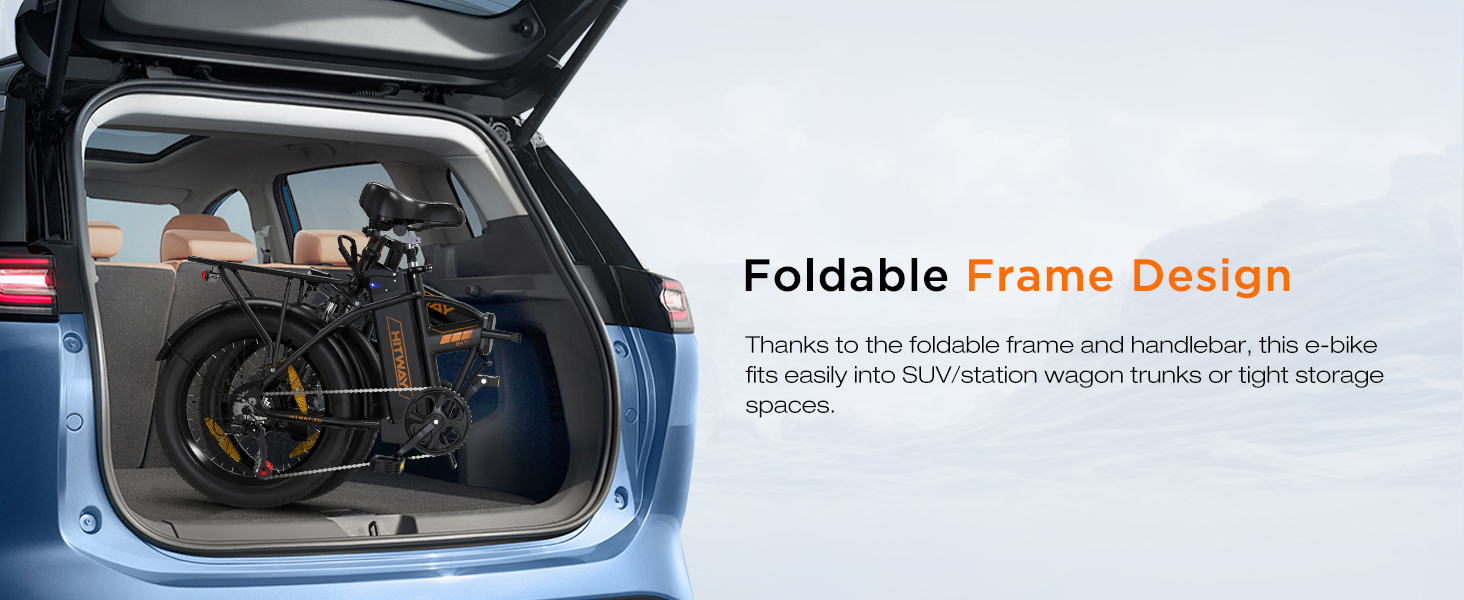Text reads 'Foldable Frame Design'. Product demonstration sequence showing a foldable or collapsible device with car interior visible.