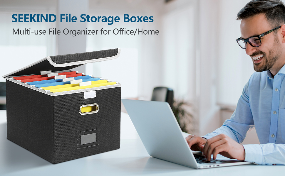 SEEKIND Upgraded Portable Storage File Boxes with Lids