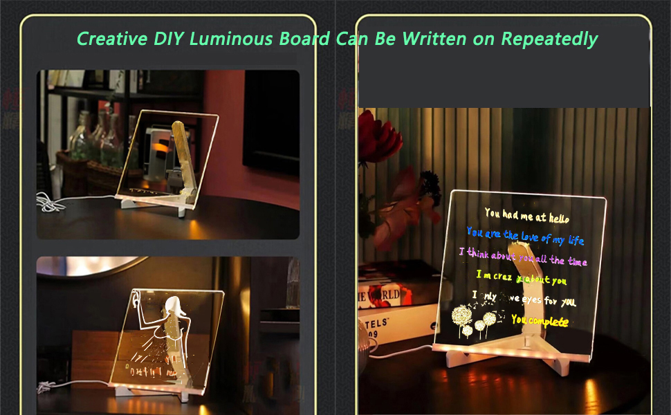 GGPW LED Note Board with Colors, Glowing Acrylic Message Board, Acrylic Dry Erase