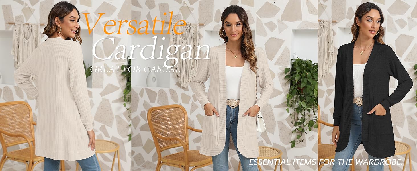 YSYOKOW Women Long Sleeve Open Front Cardigan Casual Lightweight Long Cardigans with Pockets