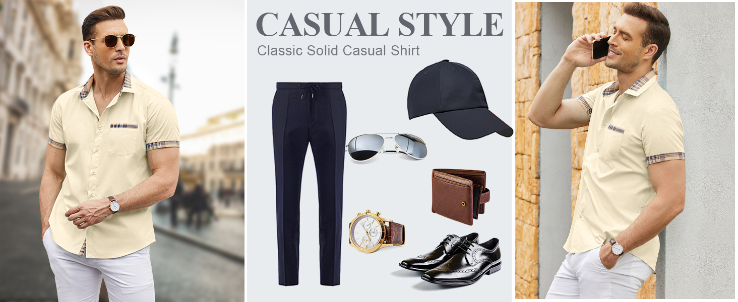 COOFANDY Men's Short Sleeve Shirt Slim Fit Casual Button Down Shirts