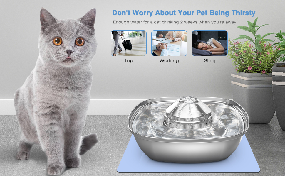 Cat Water Fountain Stainless Steel, 88oz/2.6L Etship Pet Fountain, 360°Super Silent Cat Water