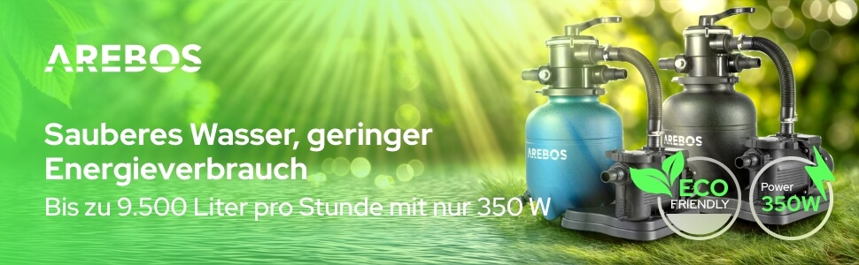 Arebos Sandfilteranlage mit Pumpe inkl. 600g Filterbälle | 350W | 9500 L/h | Schwarz | für Poolbereinigung | mit Druckma 91827a6d 1d4d 42eb 9082 Dc4a20cae823. CR0,0,970,300 PT0 SX970 V1