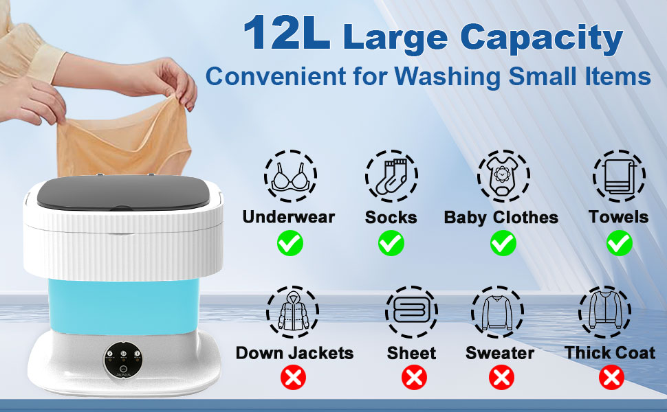 Portable Washing Machine, 12L Mini Washing Machine and Spin