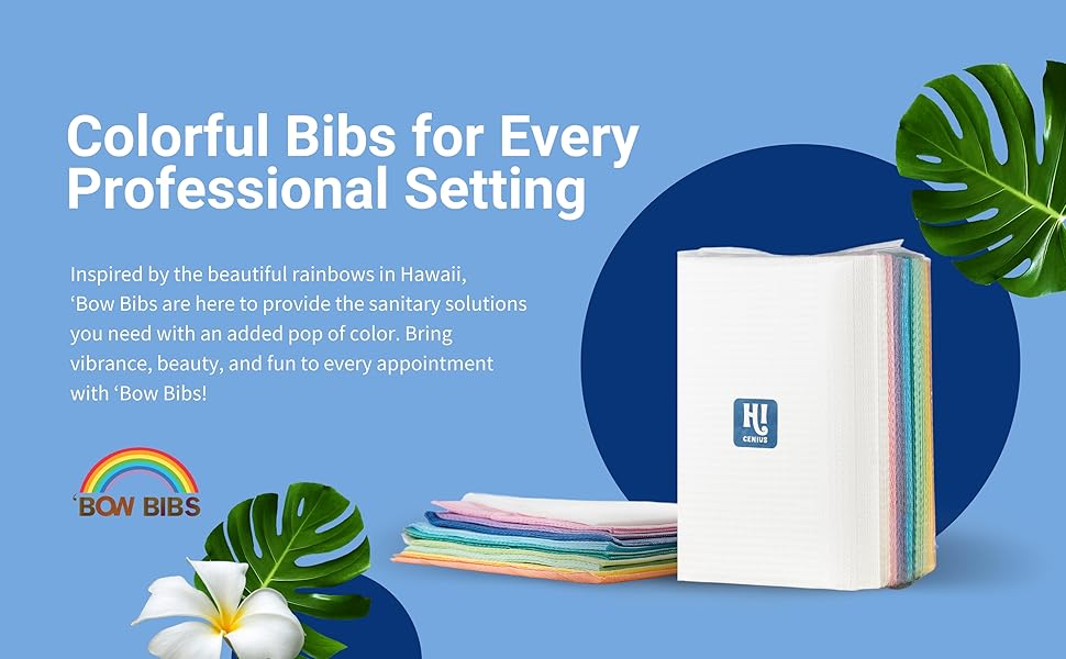 A pack of 50 dental bibs with monstera plants and flowers showcasing the product sealed and clean