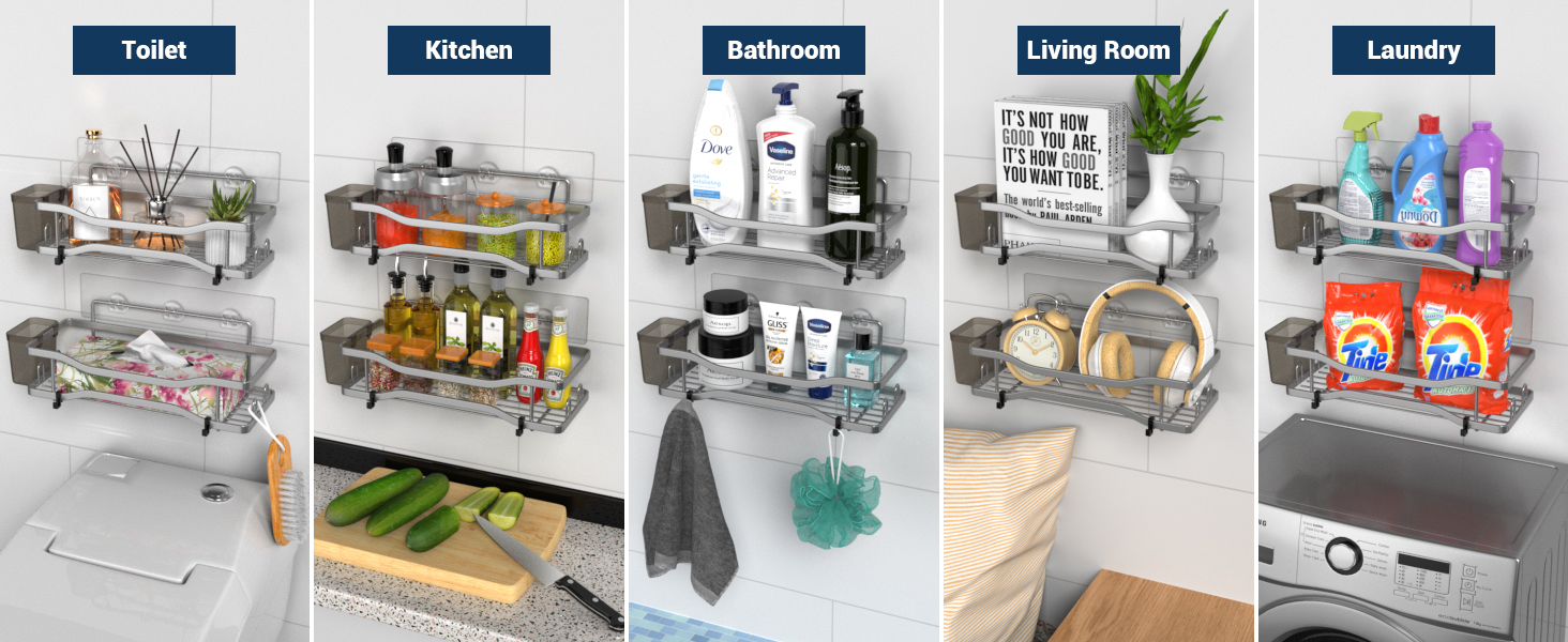 Foukus Shower Caddy Bathroom Organizer Shelf Adhesive Wall Mounted Rack for Storage