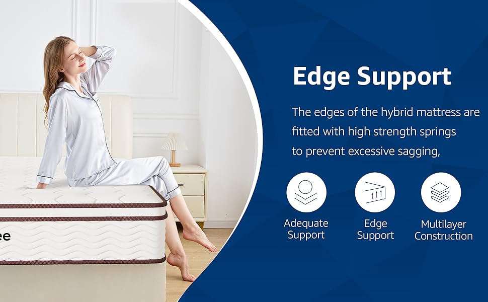 The edges of the hybrid mattress arefitted with high strength springsto prevent excessive sagging