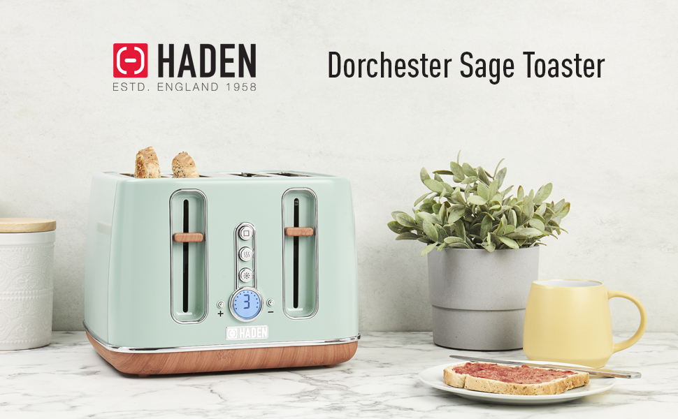 Haden Dorchester Green Toaster 4 Slice Modern LCD Display 6