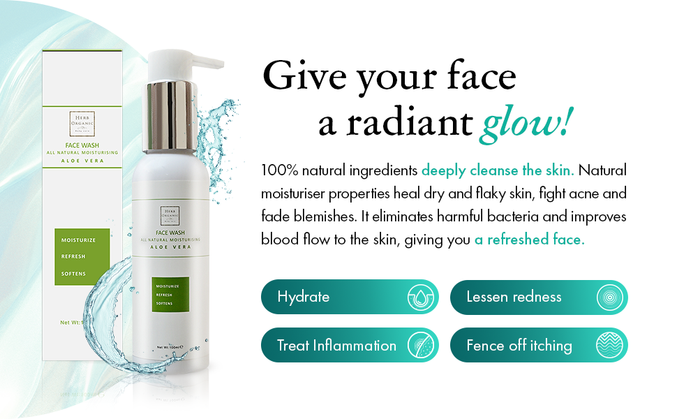 HerbOrganic Aloe Vera Face Wash Hydrating Skin Cleanser Skin Care and Acne Face Wash 100 ml