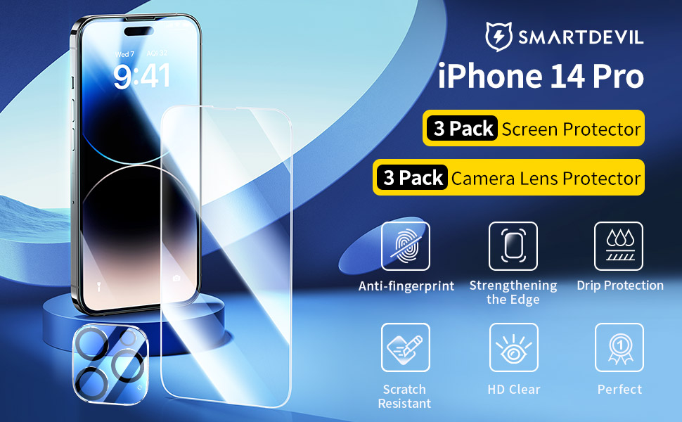 [3+3 Pack] SmartDevil Screen Protector for iPhone 14 Pro 6.1inch