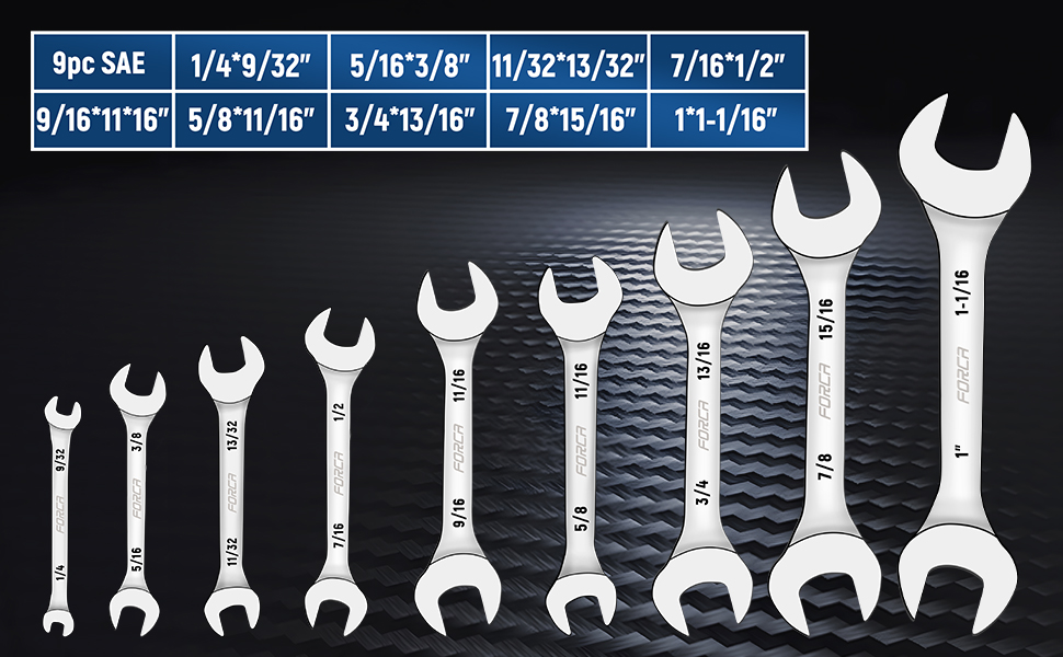 FORCA Super Thin Open End Wrench Set 10 Pieces Metric, 5.5mm to 27mm