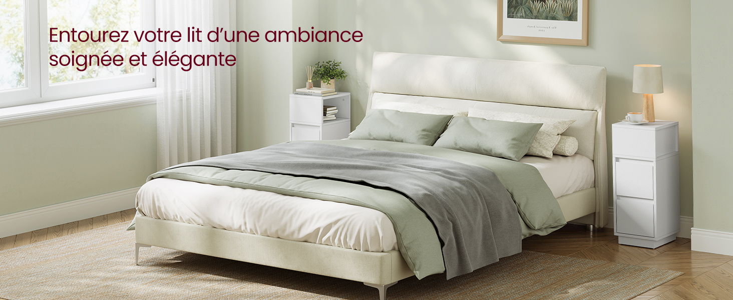 Set od 2 uska noćna ormarića s 2 ladice,  30 x 25 x 65 cm, bijele boje | VASAGLE