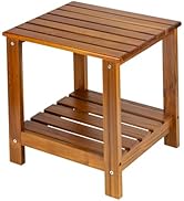 Utoplike Teak Side Table Outdoor, Patio End Table Double Layer, Wooden Coffee Accent Tables for B...