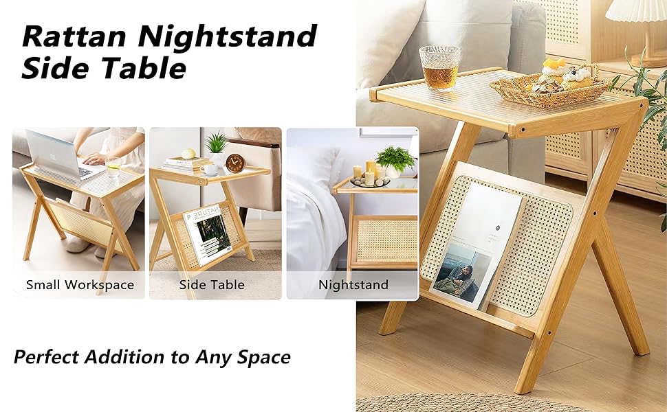 Montex 2 Pack Drink Table, Nightstand Rattan, Boho