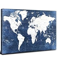 Amazon.com: World Map Canvas Wall Art Modern Office Pictures