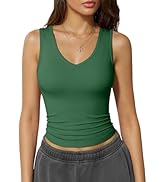 OQQ Women Shirts Sleeveless V Neck Stretch Clothes Basic Tank Tops