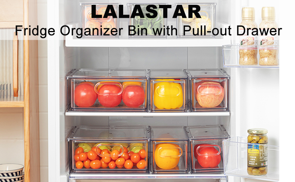 LALASTAR Paquete de 2 organizadores de refrigerador con cajón extraíble,  organizador apilable para congelador, organización y almacenamiento de