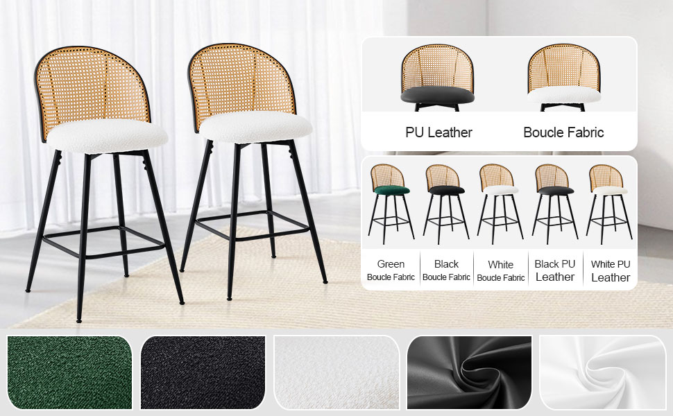 Bekrvio Counter Height Bar Stools Set of 2, 360° Swivel Upholstered