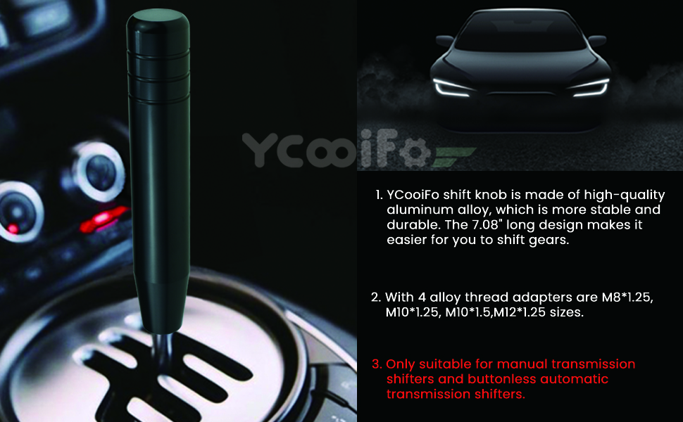 YCooiFo Long Shift Knob, 7.08" Car Lightweight Shifter Knob