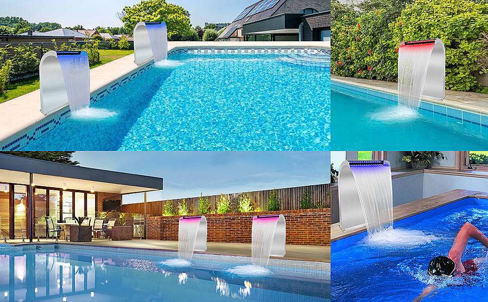 LONGRUN Waterfall Pool Fountain, 30x51x33cm Pond Waterfall Cascade