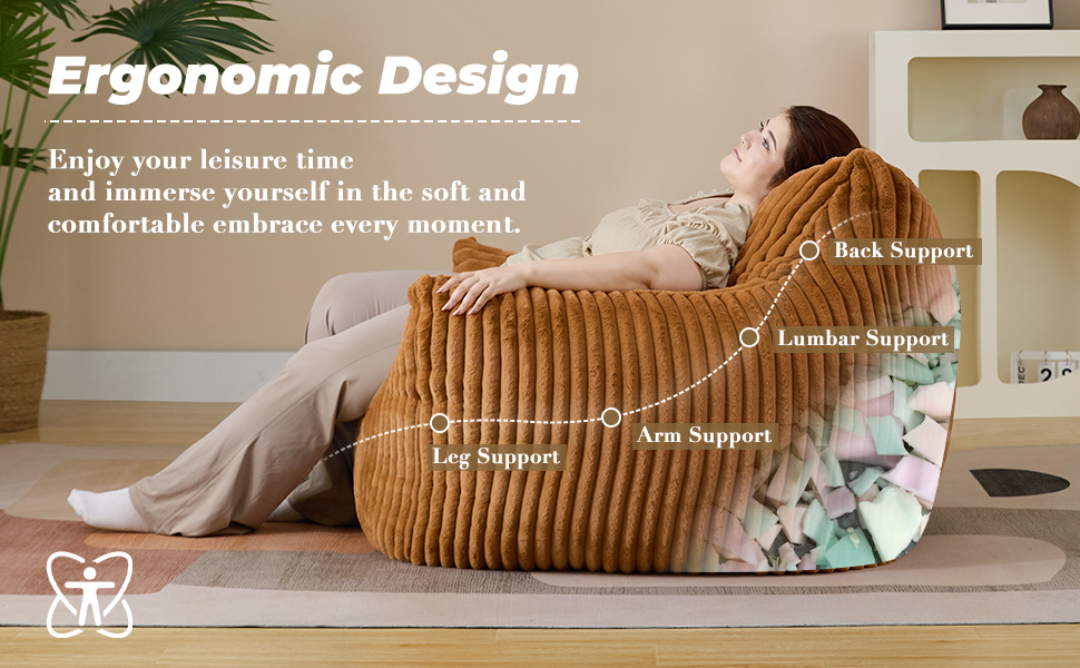 Giant Oversized Fluffy Bean Bag Chair with Armrests for