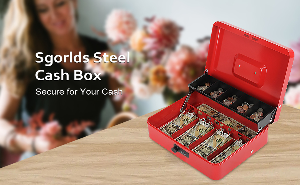 Polspag Cash Box with Combination Lock, Metal Money Box