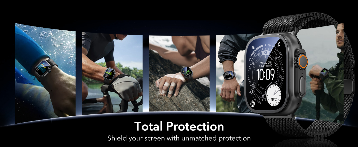 ESR Armorite Screen Protector for Apple Watch Ultra 3 2025 /Ultra 2 /Ultra (49 mm), Military Grade Protection, Tempered Glass Film with Aluminum Alloy Frame, Anti-Scratch, 2 Pack, Black 14 1