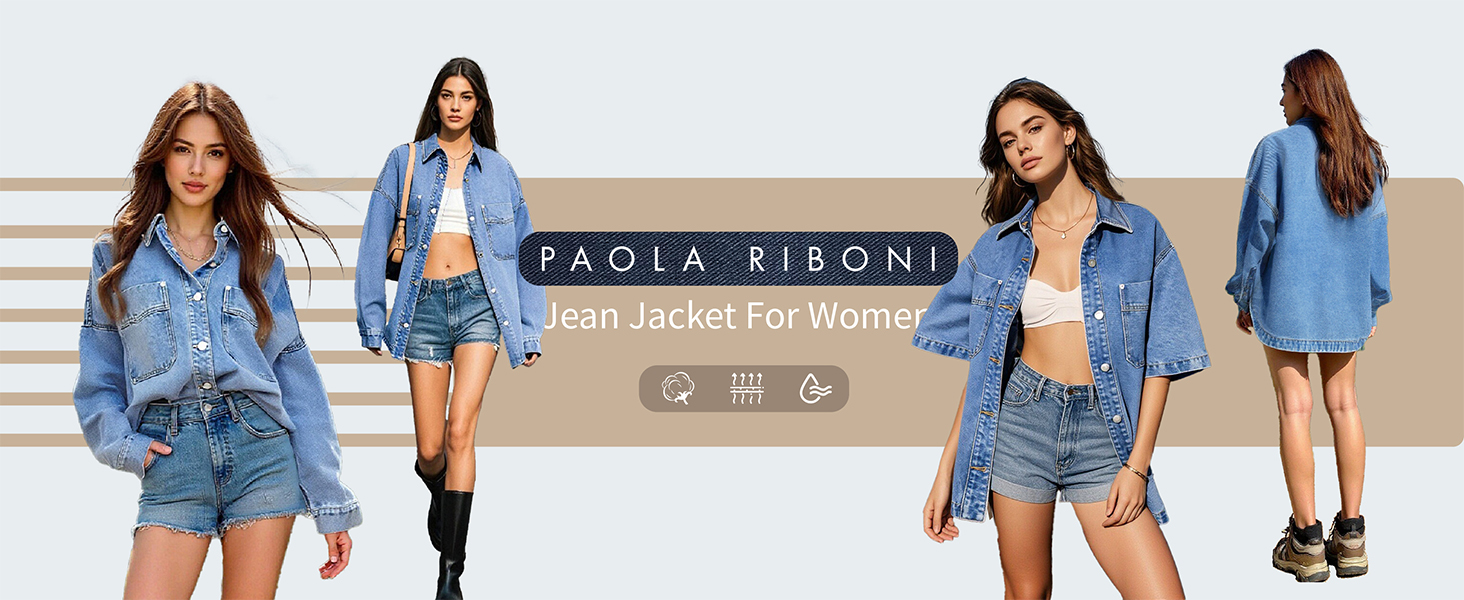 PAOLA RIBONI Womens Denim Jacket Wash Jean Jacket Coats With Pockets
