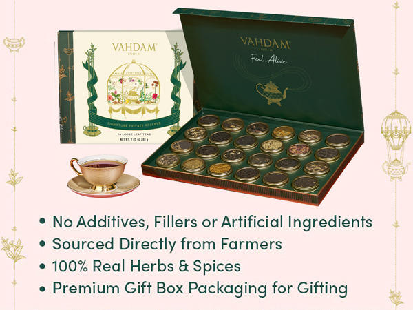 VAHDAM Luxury 24 Loose Leaf Tea Collection in Tin Caddies