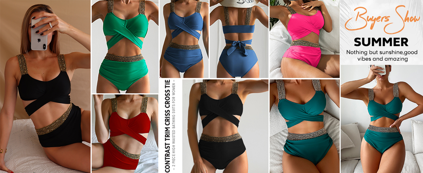 Two Piece Criss Cross Bathing Suits for Woman Wrap Tie Back Swimsuits Swimwear