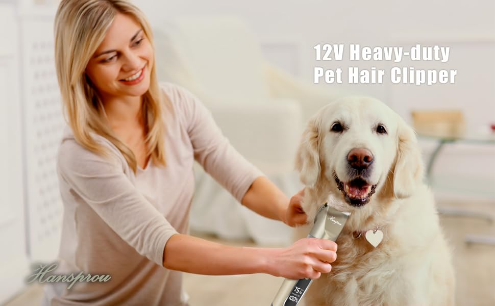 Hansprou 12V Dog Grooming Clippers,Professional Heavy Duty Dog Clipper 3Speed High
