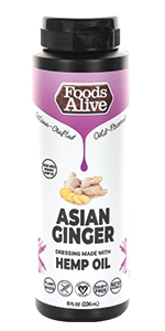 Asian Ginger Superfood Dressing, artisan cold-pressed hemp oil, black sesame oil