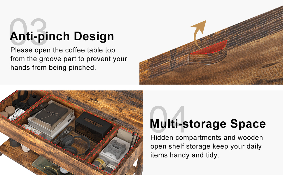 FABATO Lift Top Coffee Table, 4in1 MultiFunction