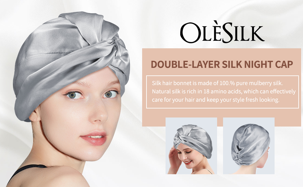 OLESILK 22 Momme Pure Silk Sleep Cap for Women, 100 Mulberry Silk Hair for Curly Hair