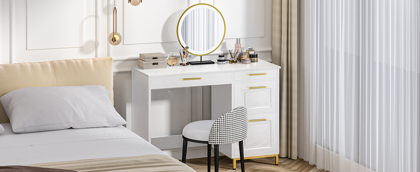 Modern style makes this white desk with storage suitable for any room