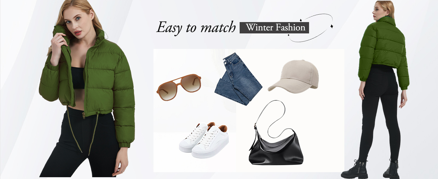 Padded cropped puffer jacket for women