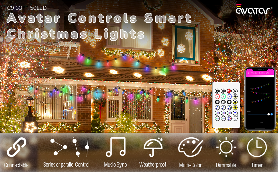 Dynamic C9 Christmas Lights Outdoor RGB, 33Ft 50 LED Smart Christmas