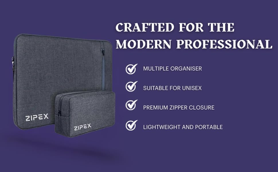 PHOTONIC 16-inch Laptop Case Laptop Charger Pouch | for Laptop Sleeve 15.6 15" | Waterproof Laptop Sleeve/Cover | Unisex | Grey, Laptop Cover Bag 95 Zipex laptop Sleeve