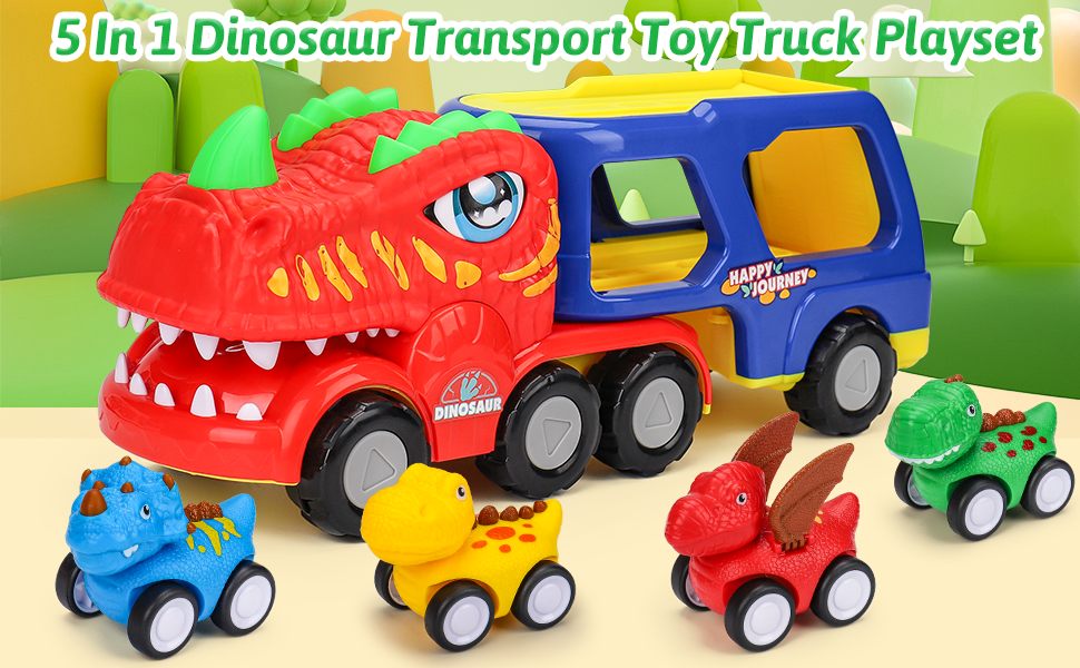 Toddler Car Toys for 1 2 3 4 Year Old Boy Birthday Gifts 5in1 Dinosaur Transport