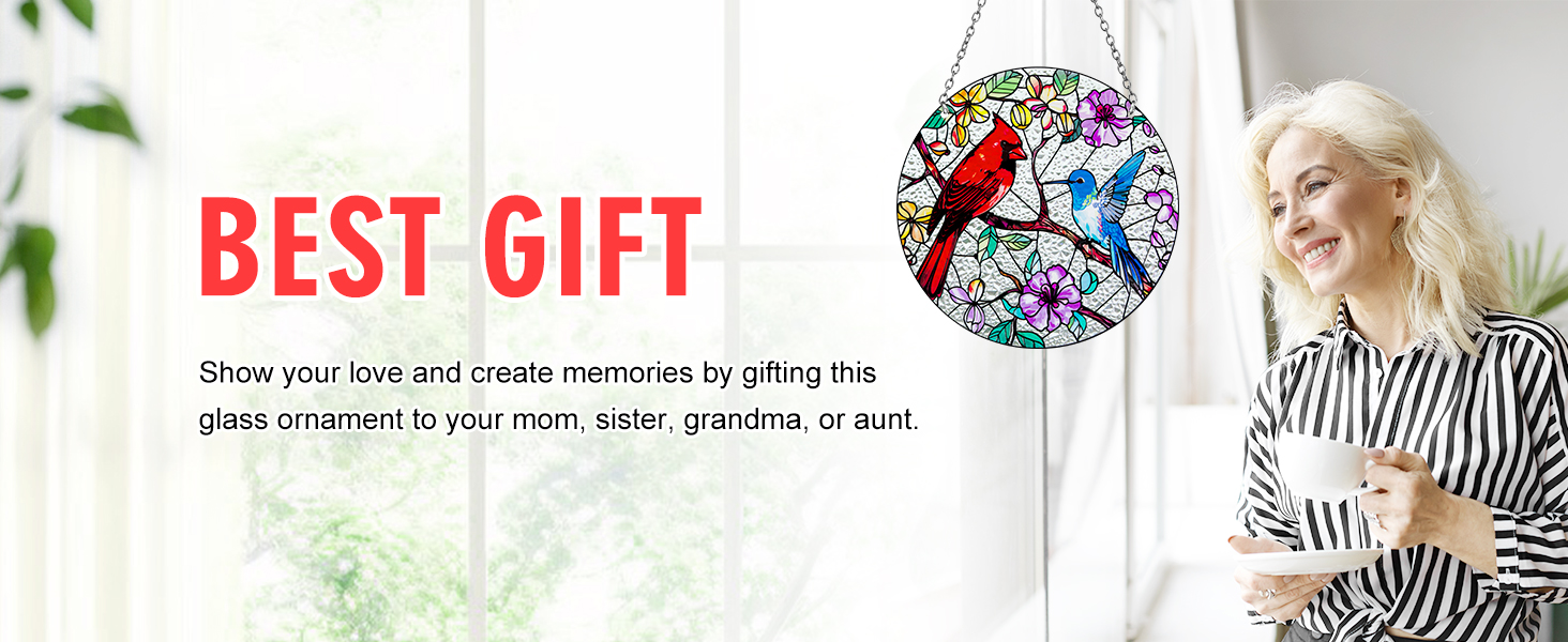 Marwey Cardinal Suncatcher Stained Glass, Hummingbird