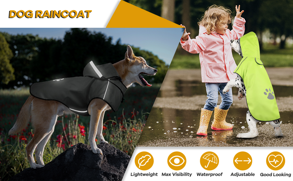 Dog Raincoat for Large Dogs, Reflective Dog Rain Jacket with Hoodie