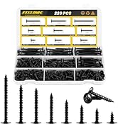 220 PCS Truss Head Black Wood Screws Assortment Kit,FIXLINK High Hardness Wood Screws Set, Philli...