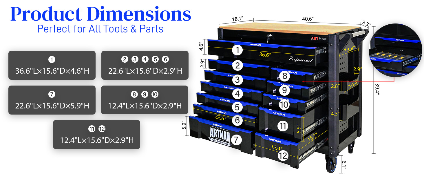 12 Drawers Tool Cart