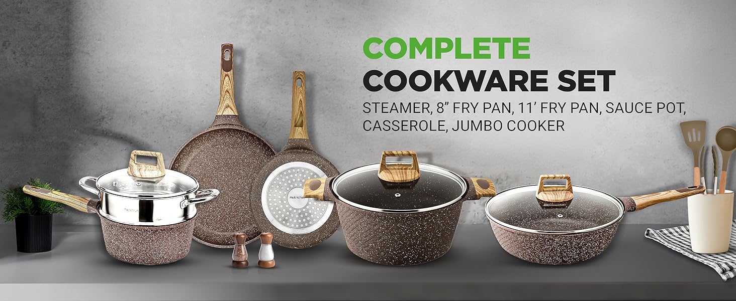 durable nonstick frying pan casserole cooking pots heat-resistant marble coating easy cleaning