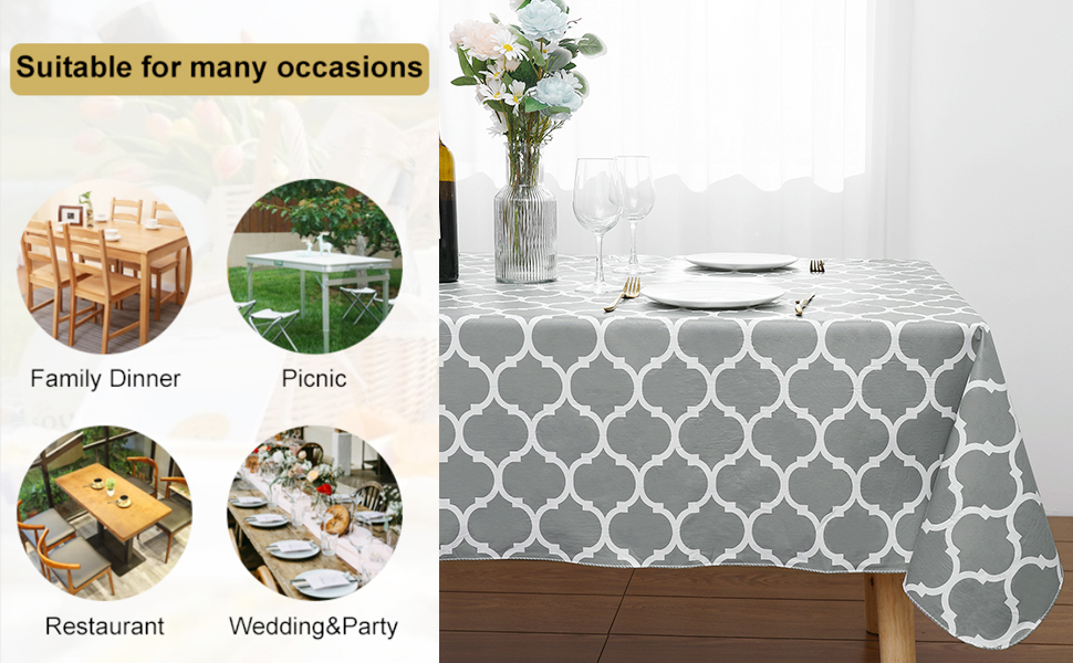 smiry Waterproof Vinyl Tablecloth, Non Slip Flannel Backing